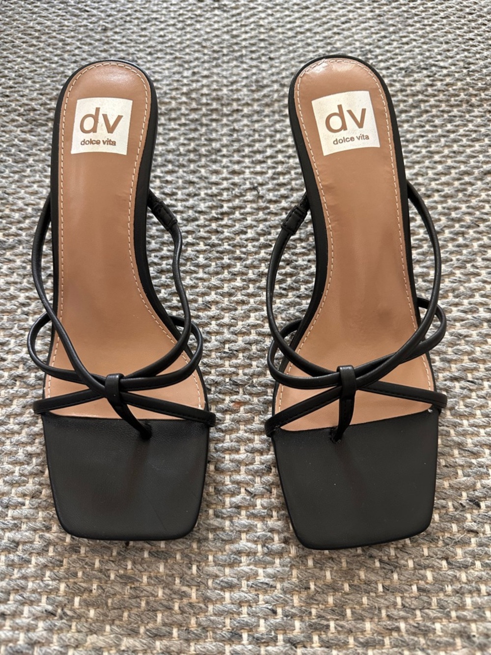 Dolce Vita Black Knot-Strap Square-Toe Heels